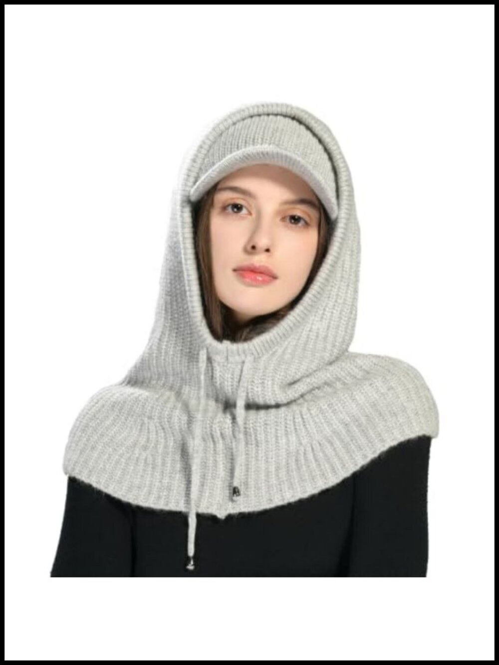 Knit Balaclava Beanie & Scarf Set Ponytail Hole Winter Windproof
